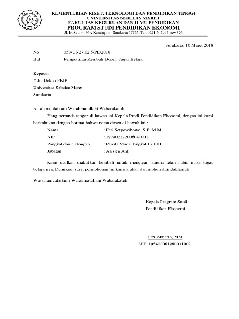 Contoh Surat Tugas Dosen