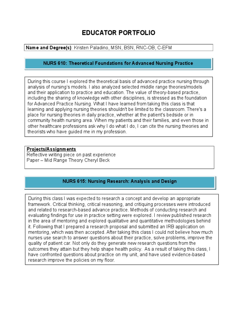 Nursing Portfolio 2 | PDF | Nursing | Mentorship