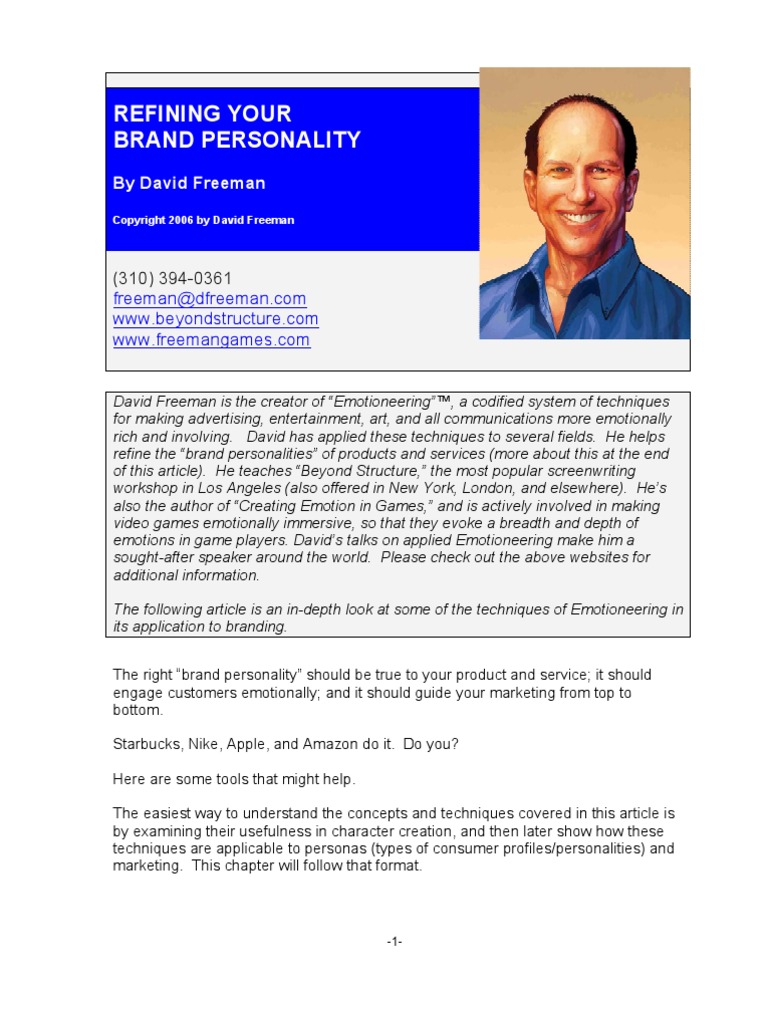 Freeman Refining Your Brand Personality PDF Empathy Advertising