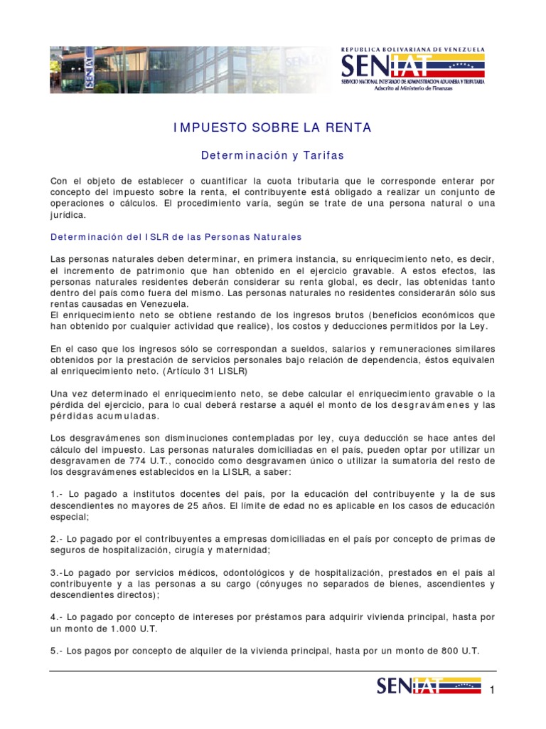 Islr Determinacion y Tarifas | PDF | Impuesto sobre la renta | Impuestos