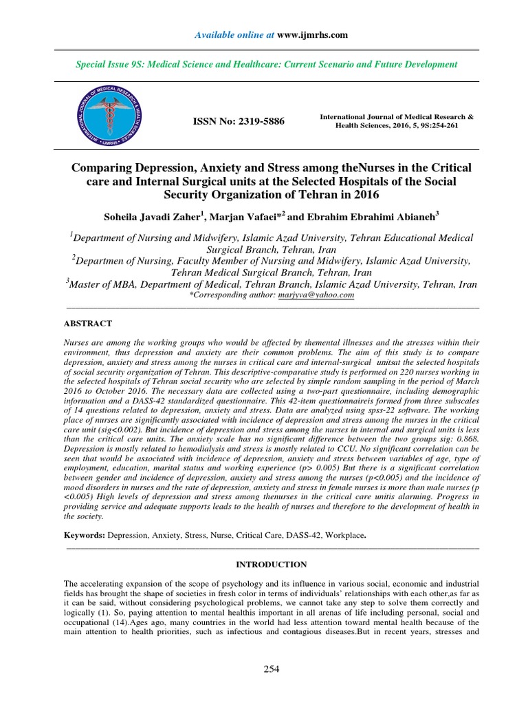 Comparing Depression Anxiety and Stress Among Thenurses in The Critical ...