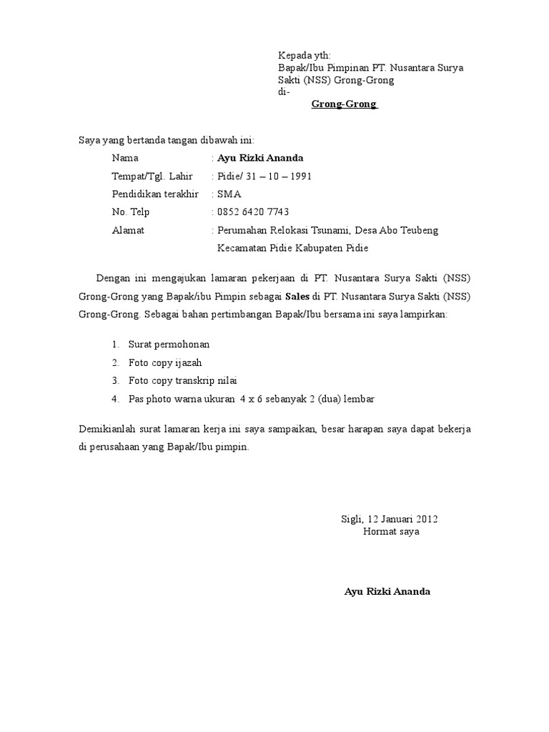 Surat Lamaran Ayu 
