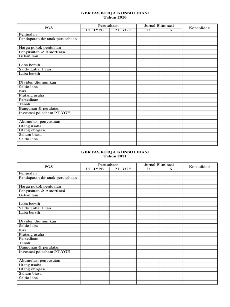 Kertas Kerja Konsolidasi