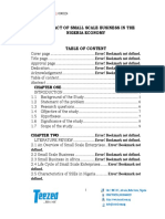 The Impact of Small Scale Business in The Nigeria Economy Table of Content