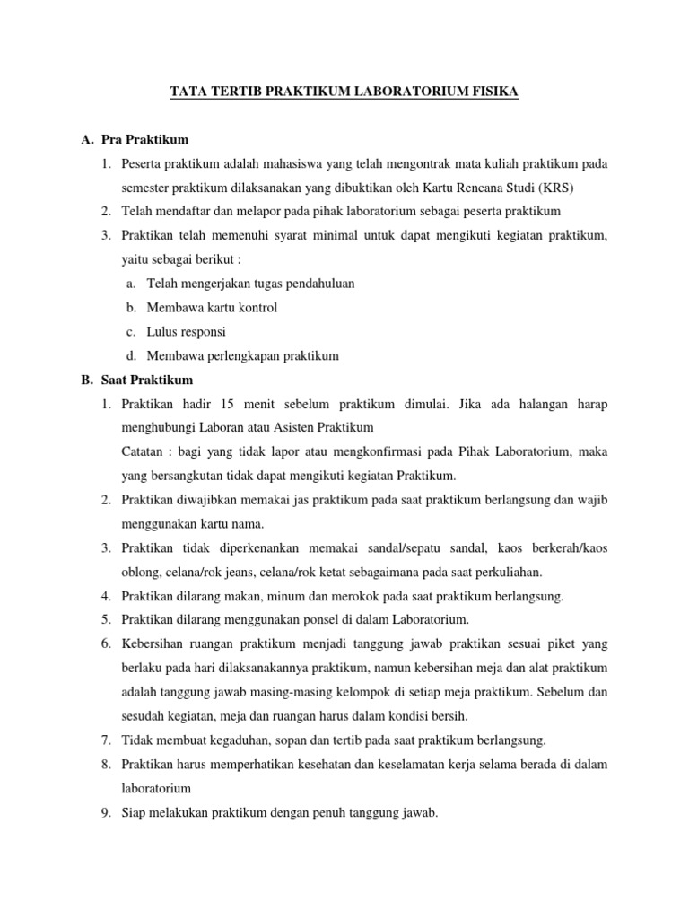 Tata Tertib Praktikum Laboratorium Fisika