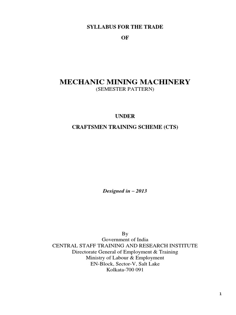 Mechanic Mining Machinery Syllabus For The Trade OF PDF Inductance