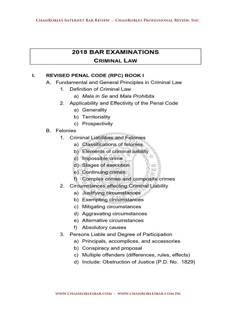 2018 Bar Exam Criminal Law Guide | PDF | Criminal Law | Crime & Violence