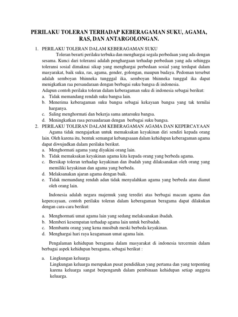 Perilaku Toleran Dalam Keberagaman Suku