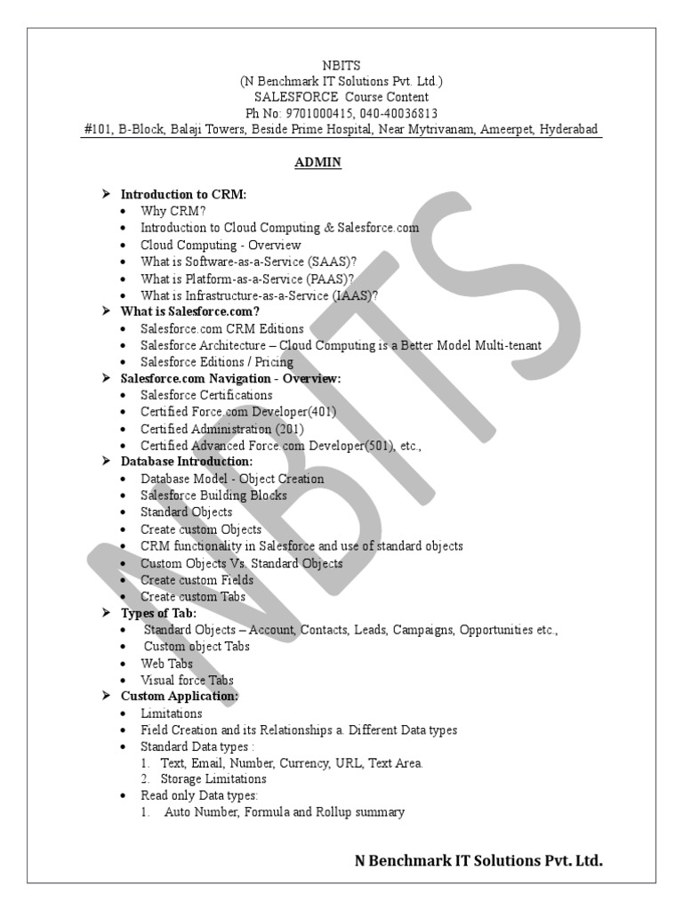 Salesforce Training Course Overview | PDF | Salesforce.Com | Class ...