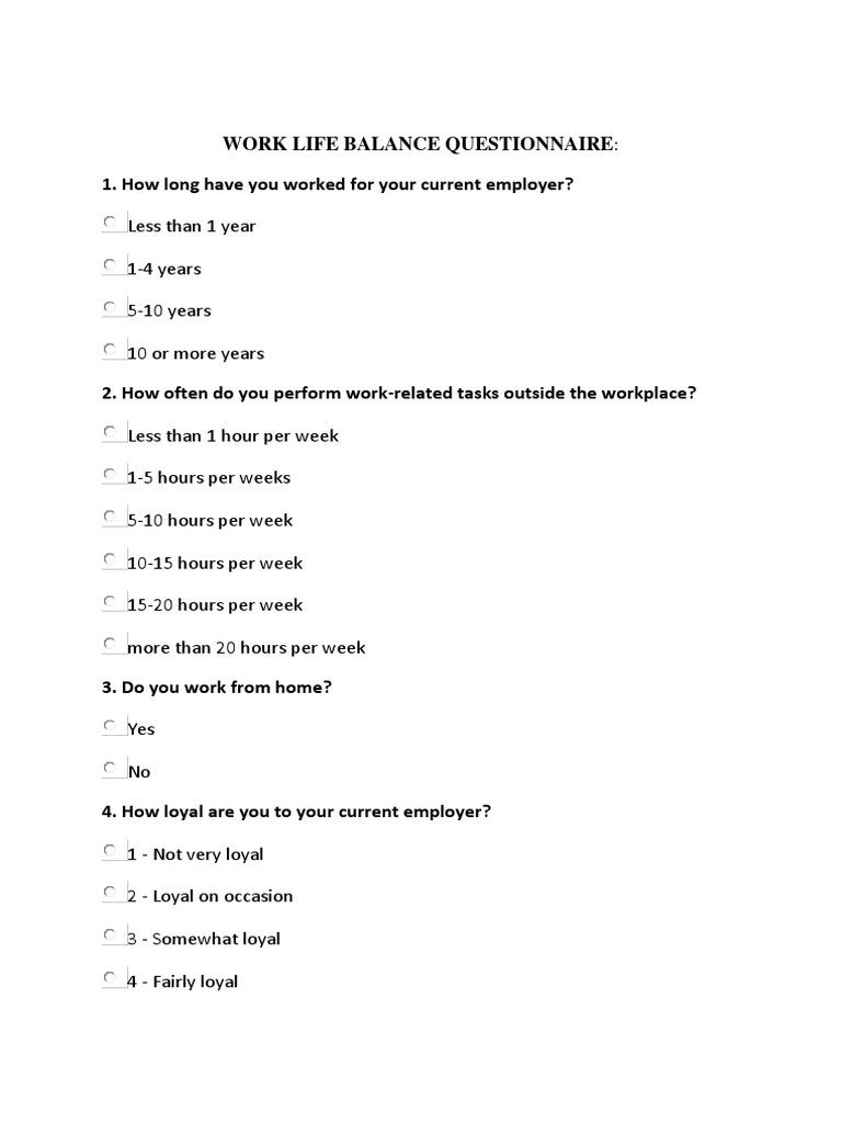 Work Life Balance Questionnaire Ritka | PDF