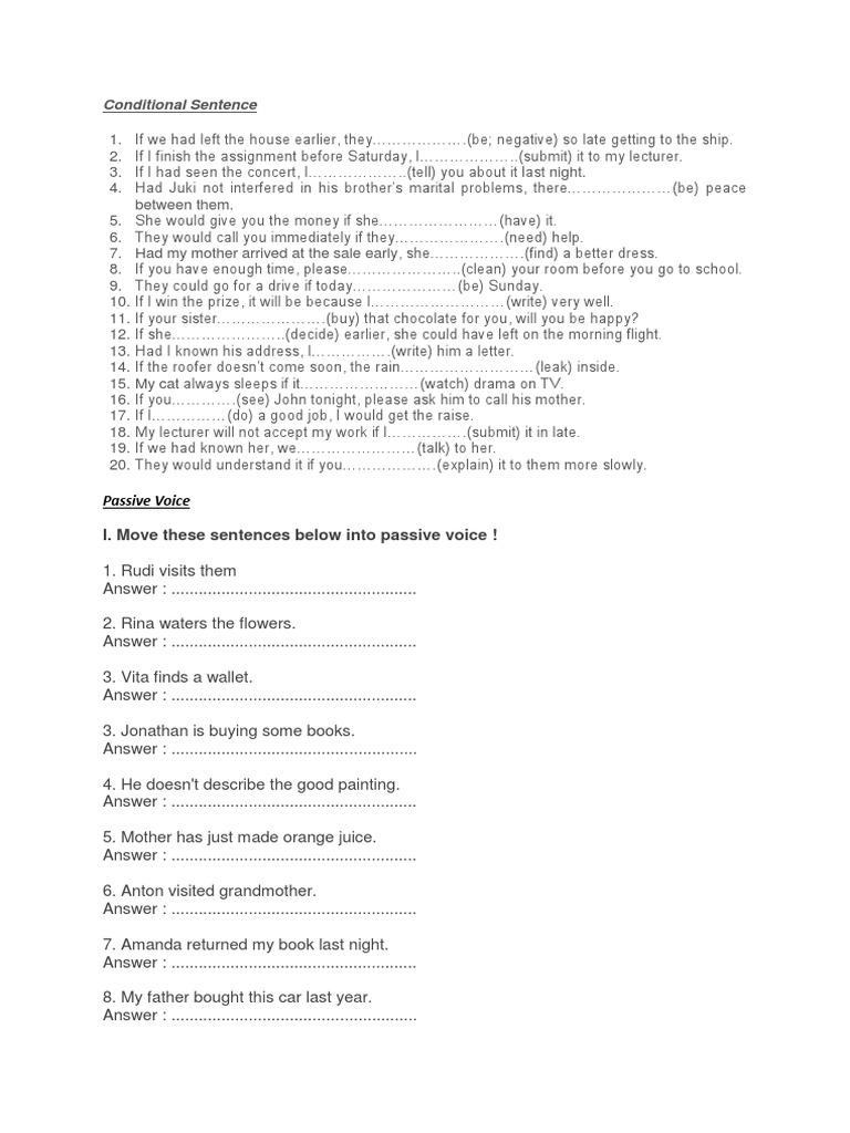 Conditional Sentence and Passive Voice | PDF | Leisure