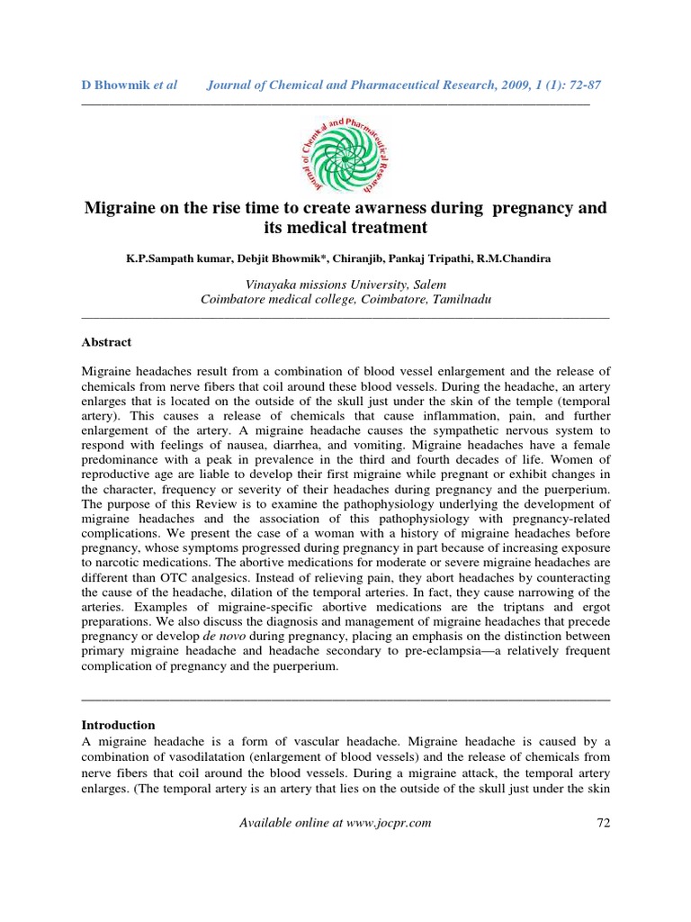 Migraine Management During Pregnancy | PDF | Headache | Migraine
