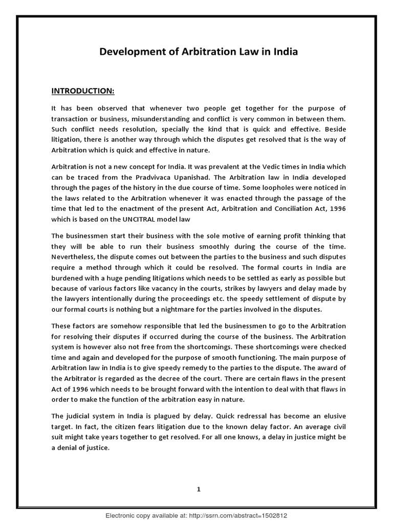Evolution of Arbitration Law in India | PDF | Arbitration | Sharia