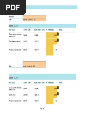 Daily Task Sheet
