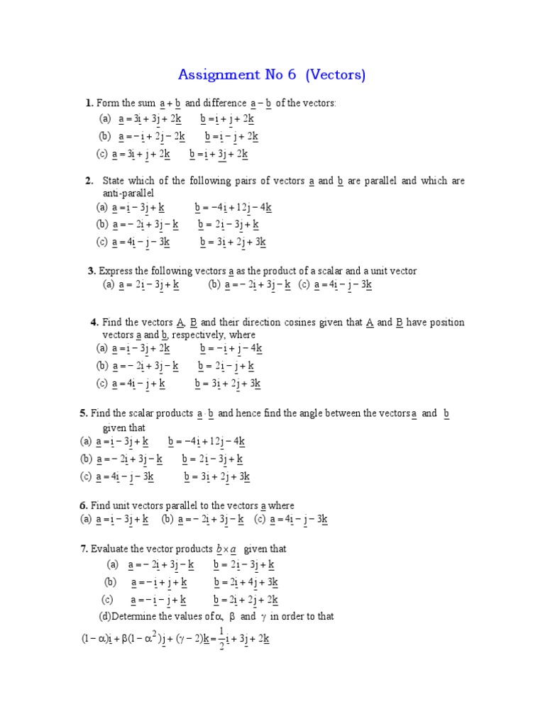 Assignment No 6 (Vectors) : 1. Form The Sum | PDF | Theoretical Physics ...