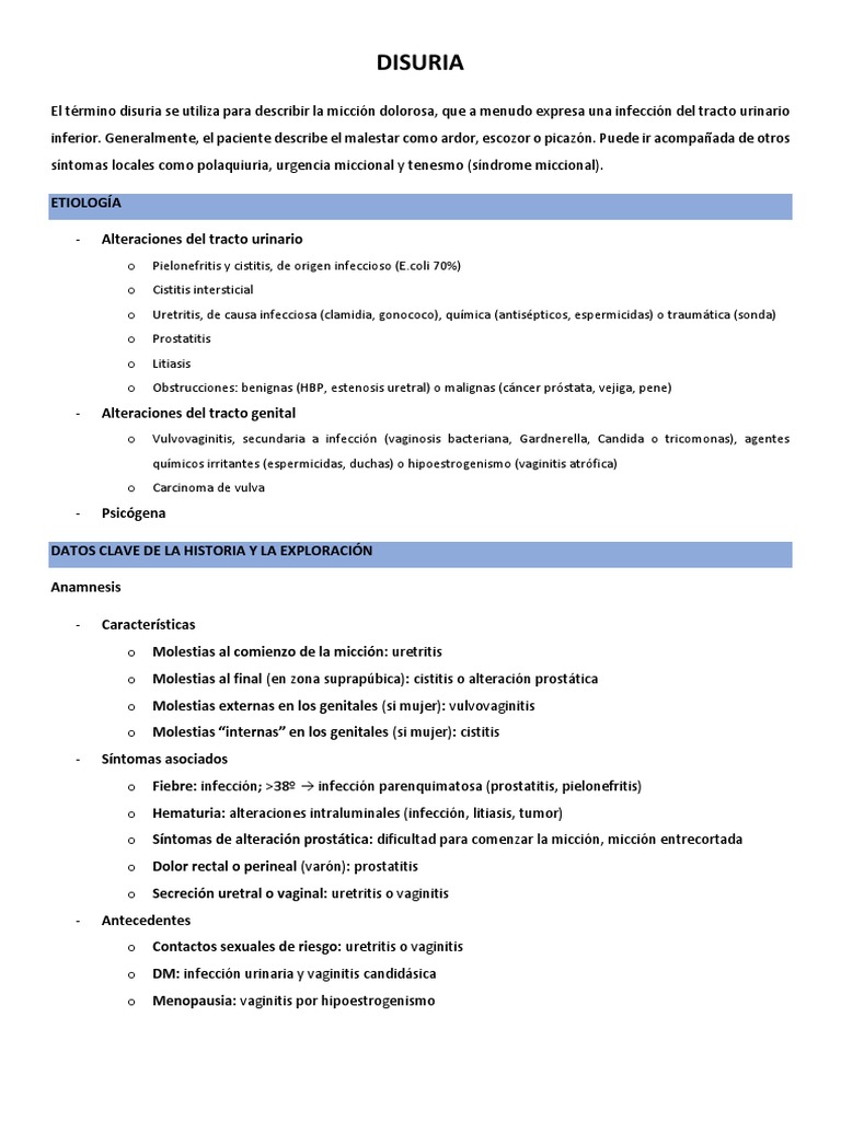 Disuria Apuntes Pdf Infeccion Del Tracto Urinario Sistema Urinario