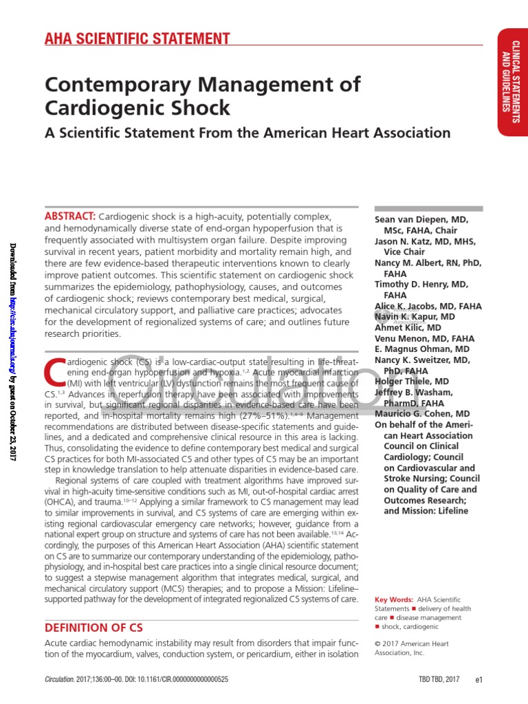 Management of Cardiogenic Shock AHA 2017 | PDF | Shock (Circulatory ...