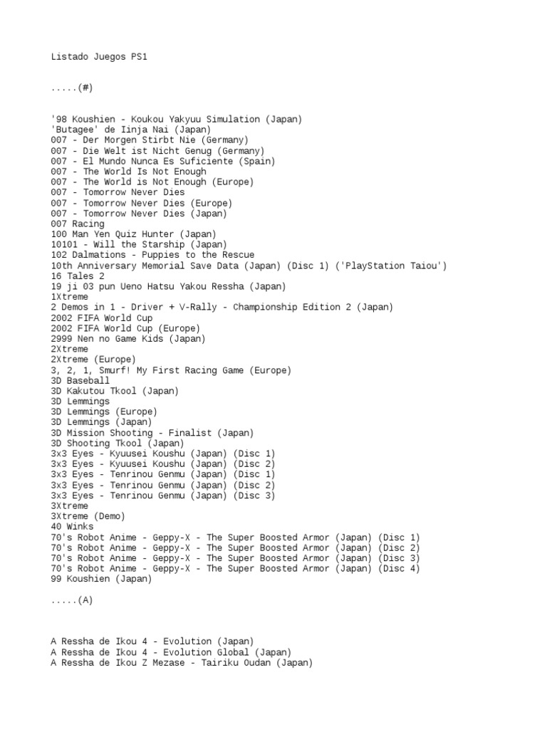 Listado De Juegos Psx - 