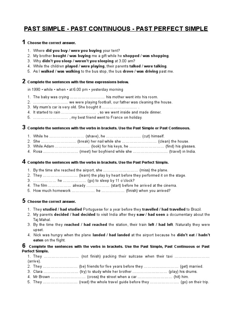 Past Simple & Continuous - Present Perfect - Past Perfect | PDF | Perfect  (Grammar)