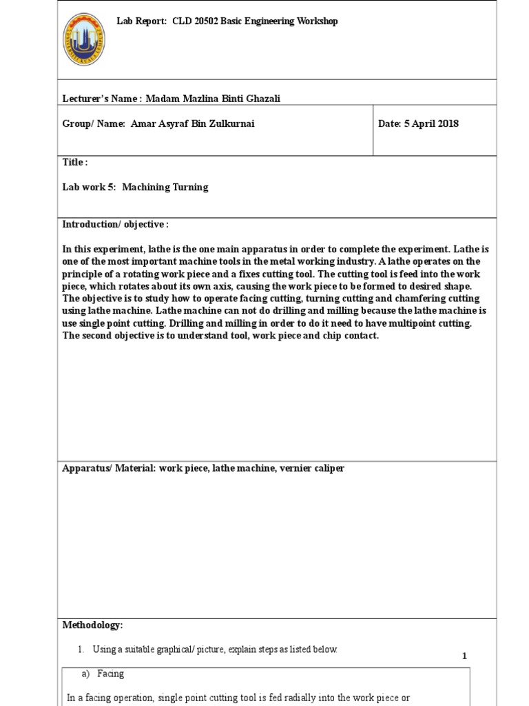 Machining Turning Lab Report | PDF | Technology & Engineering