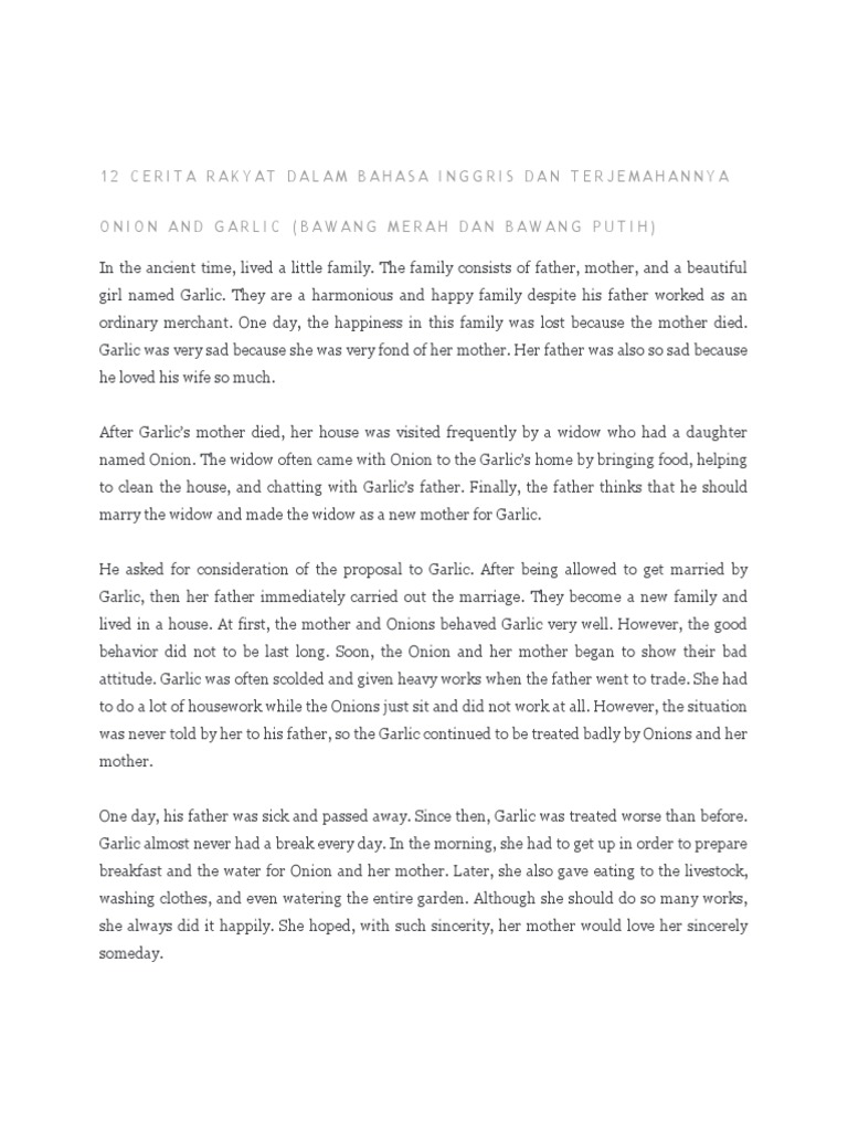 12 Cerita Rakyat Dalam Bahasa Inggris Dan Terjemahannya