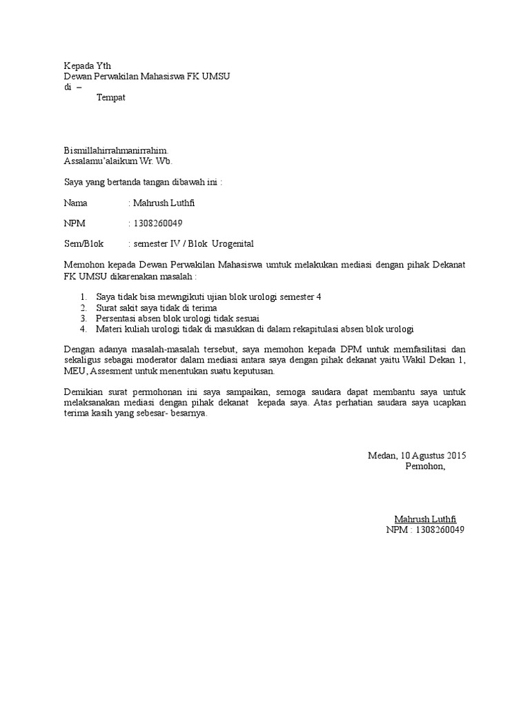 Surat Permohonan Mediasi | PDF