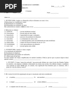 Teste I 1º Caracteristicas, Taxonomia e Origem Da Vida