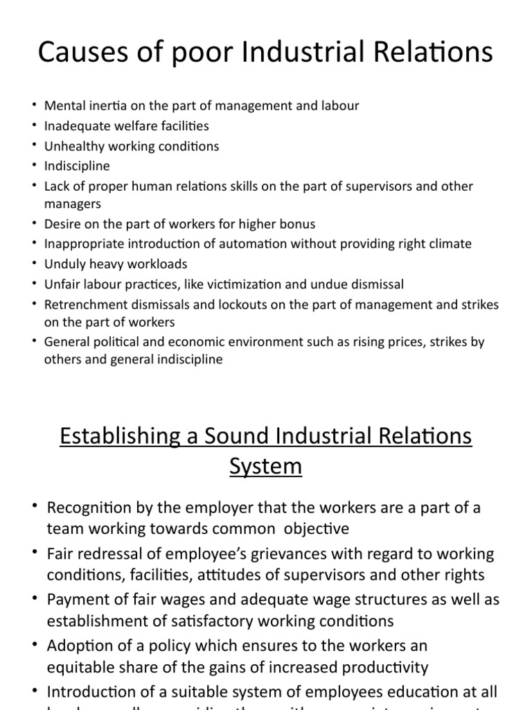Causes of Poor Industrial Relations PDF Labour Law Employment