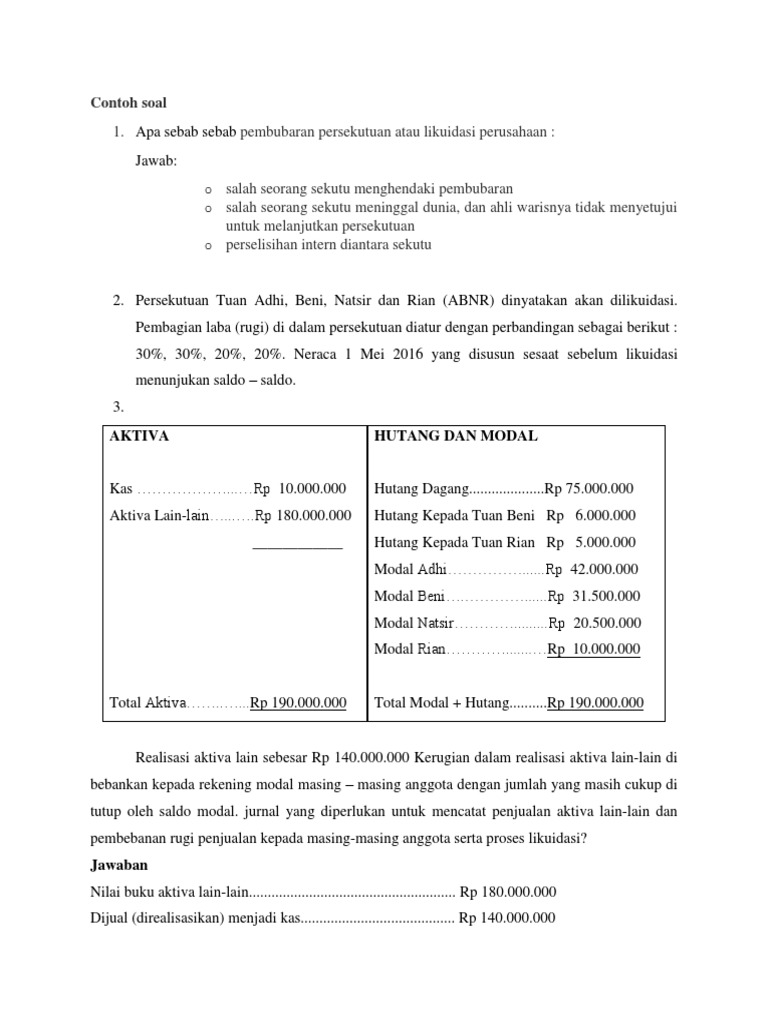 Contoh Soal Dan Jawaban Pembagian Laba Persekutuan Studi Indonesia