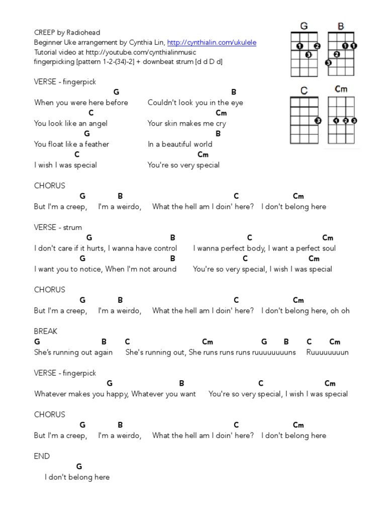Akrobatik forbrydelse Rotere CREEP - Beginner Uke Chord Chart PDF | PDF | Song Structure | Singles  (Music)