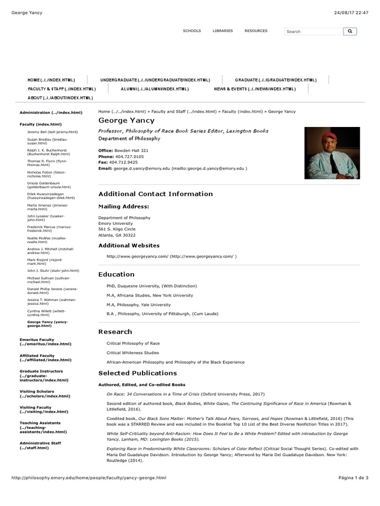 George Yancy: Additional Contact Information | PDF | Science ...