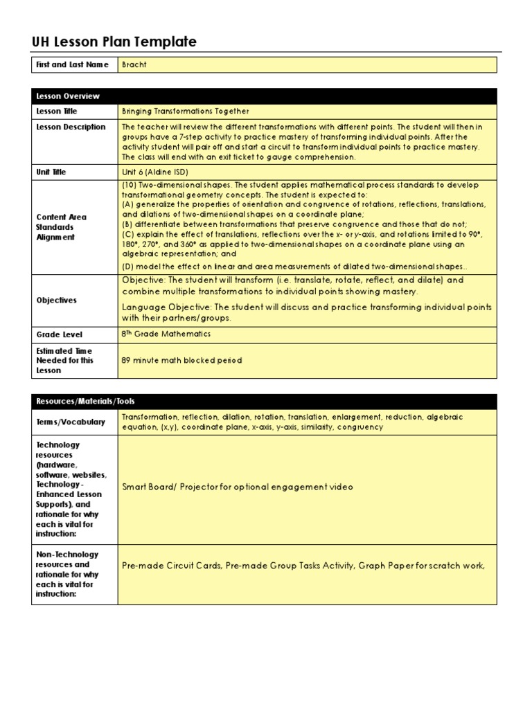 8th Grade Transformational Geometry Lesson | PDF | Cartesian Coordinate ...