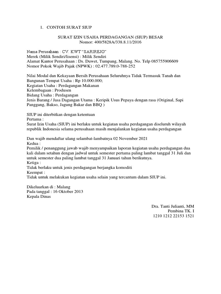 Contoh Surat Izin Perdagangan Contoh Surat Terbaru 2020