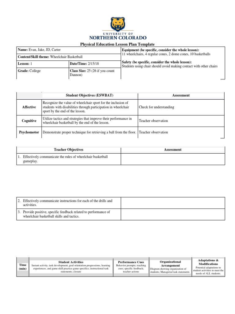 Wheelchair Basketball Lesson Plan PDF Lesson Plan Ball Games