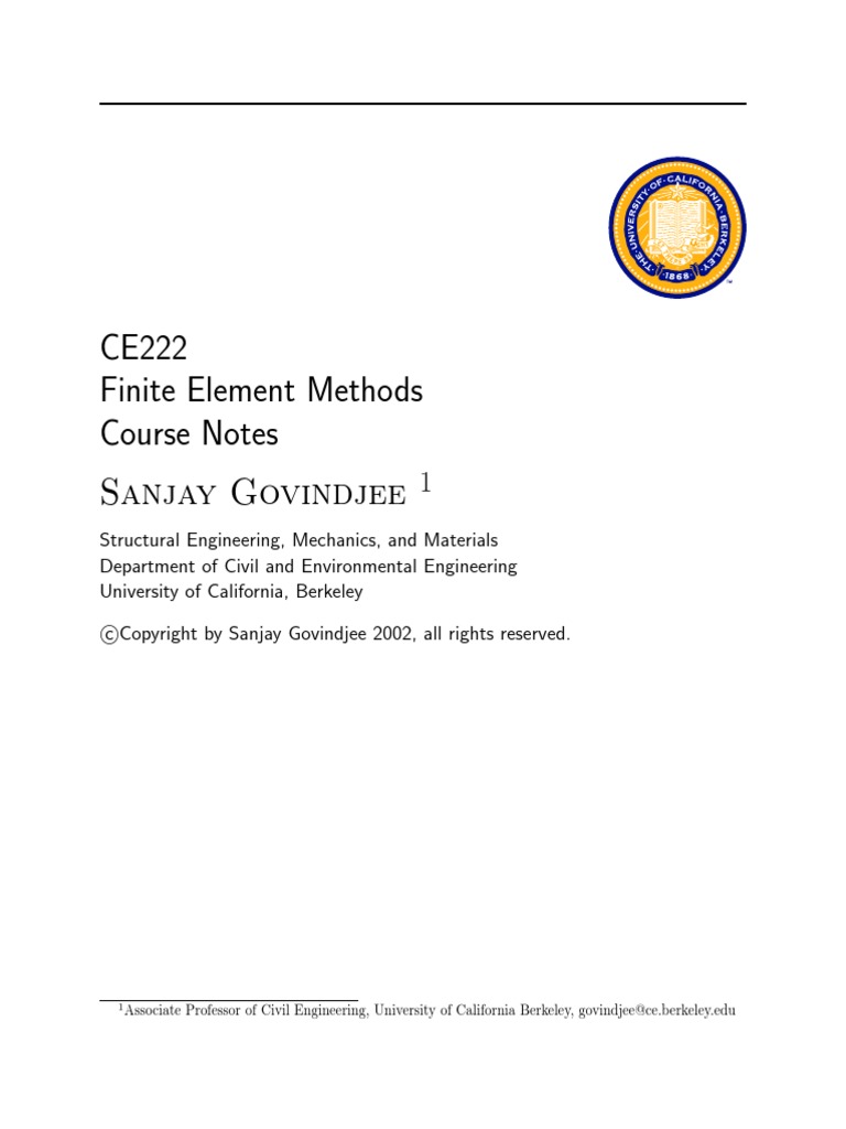 Finite Element Notes Berkeley PDF | PDF | Finite Element Method ...