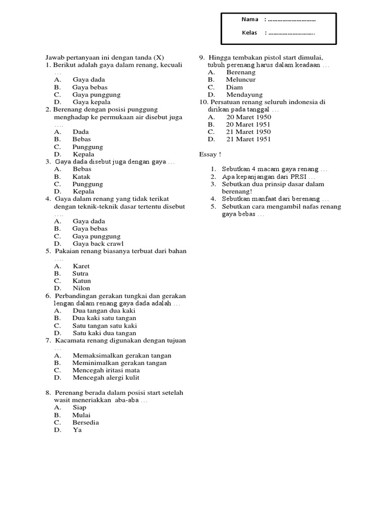 Soal Renang Kelas 7