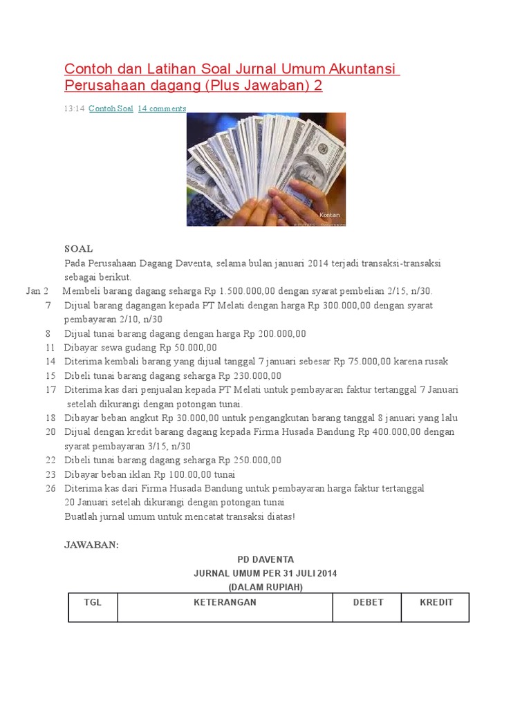 Contoh Dan Latihan Soal Jurnal Umum Akuntansi Perusahaan Dagang Pdf