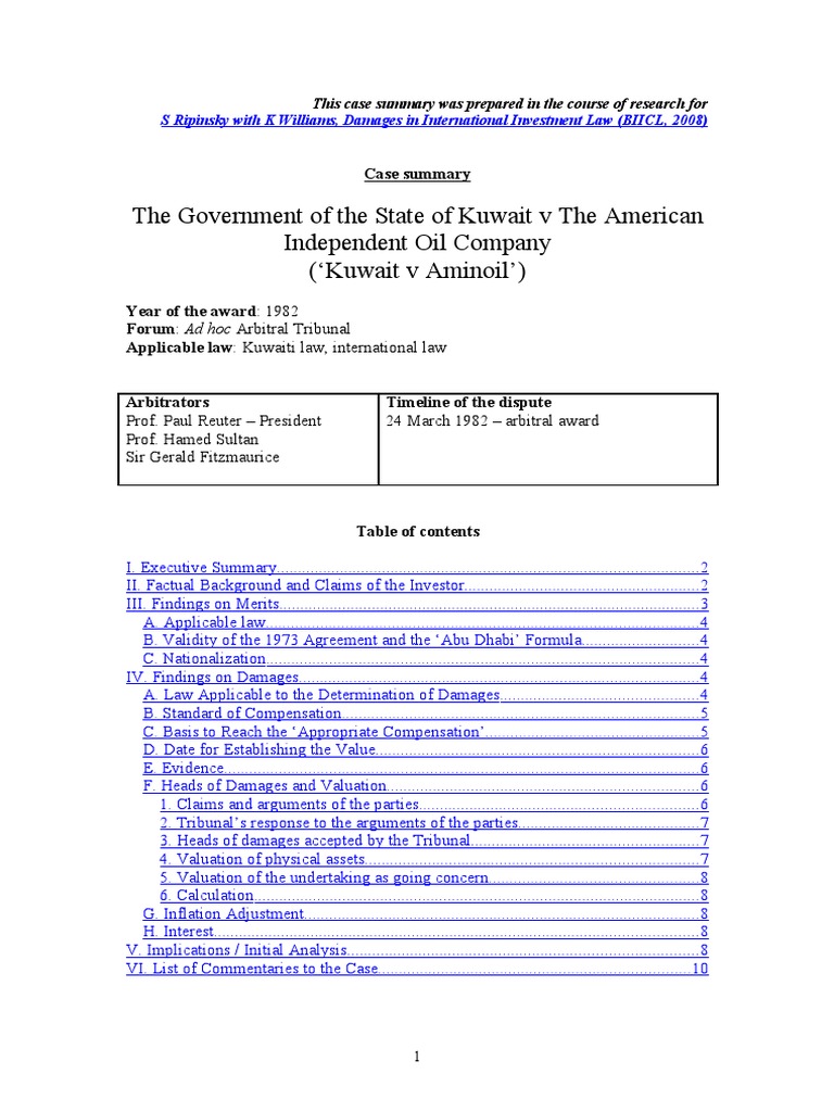 The Government of the State of Kuwait v The American
