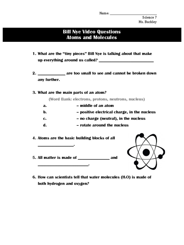 Bill Nye - Atoms and Molecules  PDF In Bill Nye Atoms Worksheet Answers