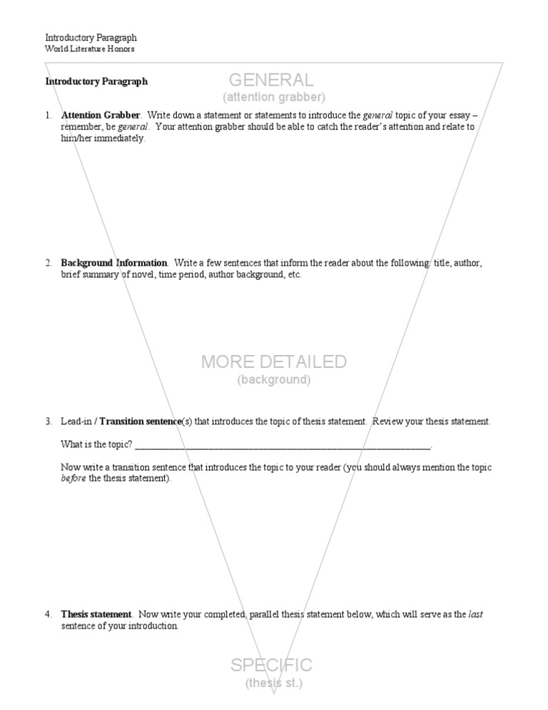 Intro Paragraph Worksheet