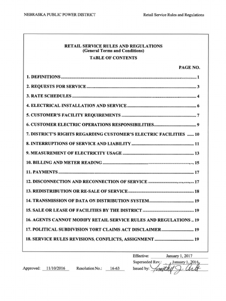 Nebraska Public Power District Retail Service Rules and Regulations Guidelines for Electric