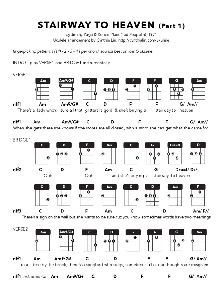 Stairway To Heaven Part 1 Ukulele Chord Chart Pdf Rock Music Jimmy Page