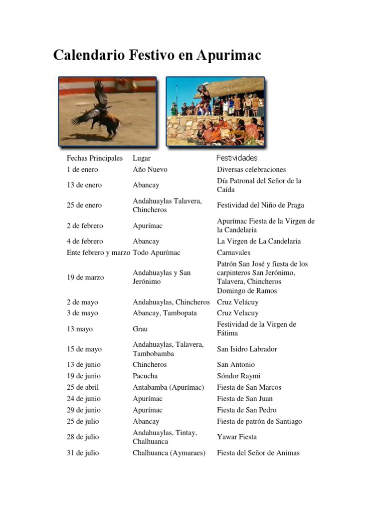 Calendario Festivo Apurímac 2025 | PDF | Fiestas cristianas y días santos