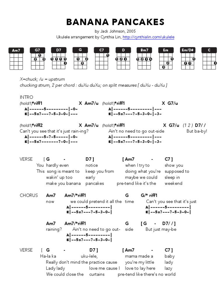 Pancakes - Ukulele Chord Chart | PDF | Vocal Music | Musical