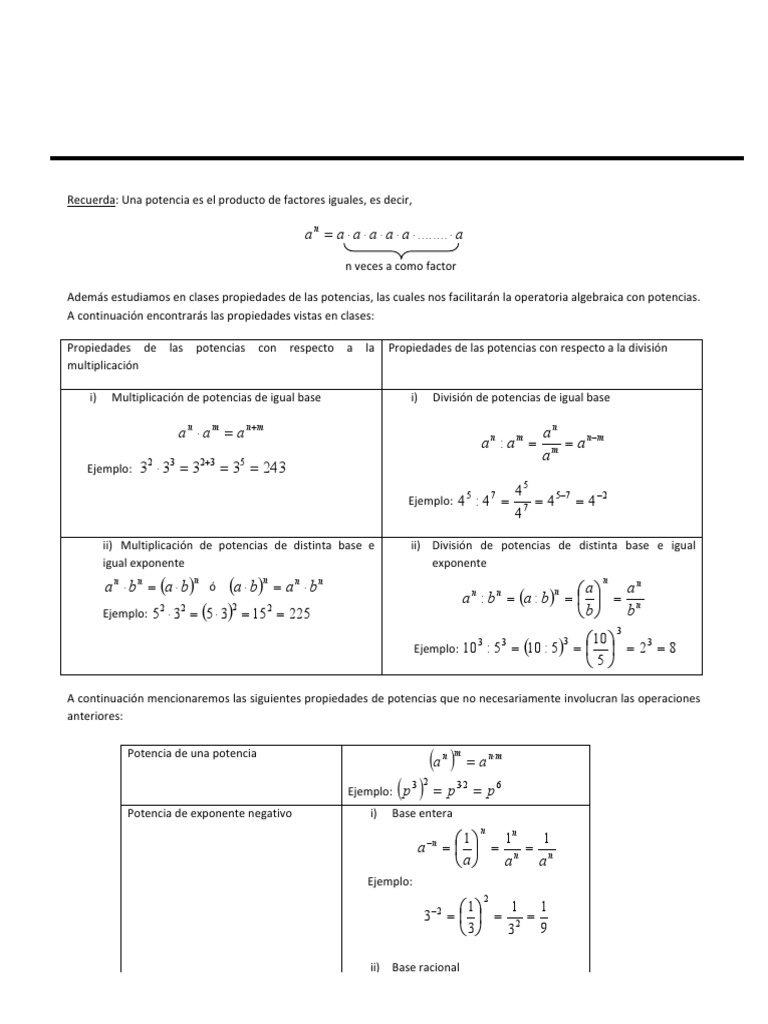 Guia Potencias Pdf Descargar Gratis Pdf Multiplicación Exponenciación