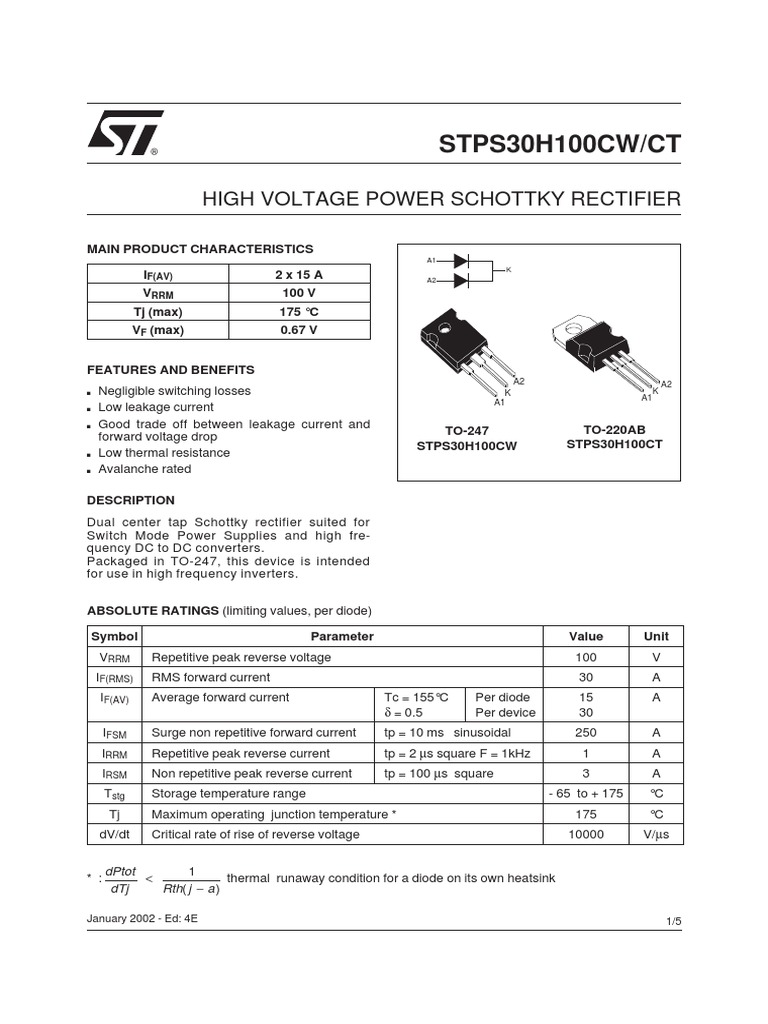 STPS30H100CT - Diodo | PDF | Diode | Rectifier