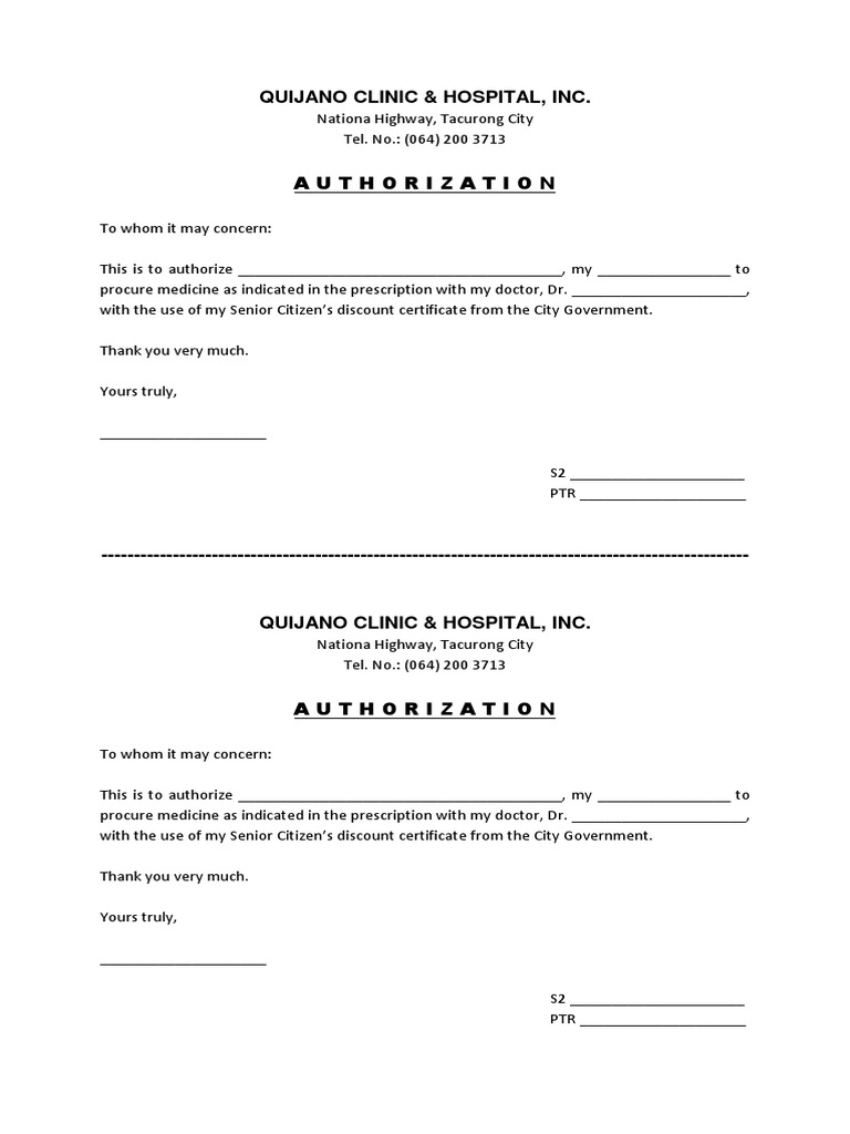 Authorization Letter for Medicine Purchase | PDF