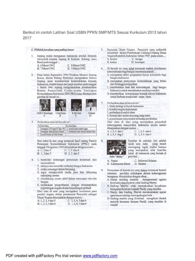 Soal Siap Usbn Pkn k13 Smp 2018 (1)