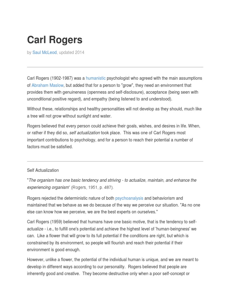 Carl Rogers Self Actualization Self