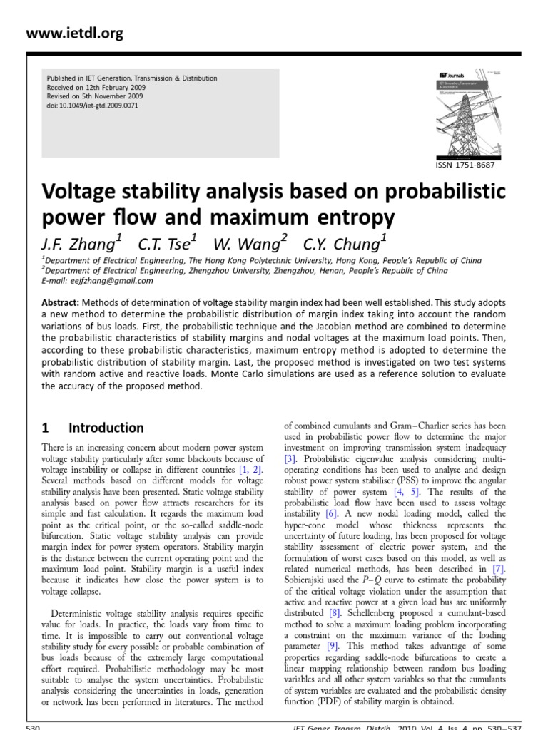 Voltage Stability Analysis Based On Probabilistic Power Flow and ...